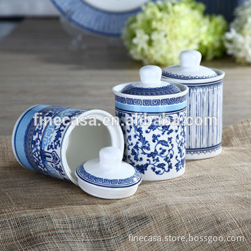 180CC Elegant Fine New Bone China Small Blue and White Canister Set of Blue in China